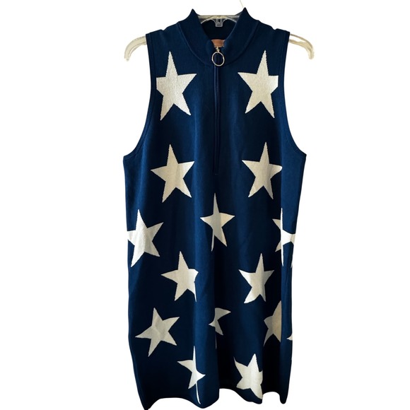Show Me Your MuMu Dresses & Skirts - Show Me Your Mumu Zoe Zip Dress XL Navy Blue White Star Print Mock Neck New
